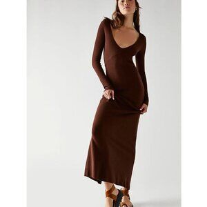 Free People (FP Beach) Trixie Sweater Ribbed Brown Maxi Knit Dress Size M